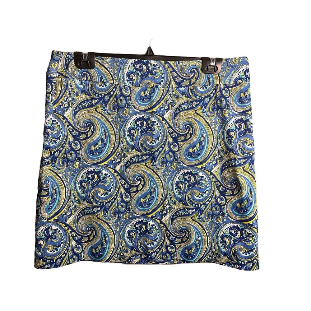 Skirtin Around Women's Blue Green Yellow Paisley Skirt side zip Size 10‎